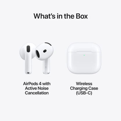 Apple AirPods 4 with Active Noise Cancellation (ANC) | Bluetooth Wireless Earbuds | H2 Chip | Adaptive Audio | Transparency Mode | USB-C Wireless Charging Case | White