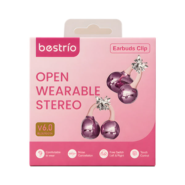 Bestrio BC01 Open Ear Bluetooth Earbuds for Women Clip On Wireless Earphones Touch Control Pink